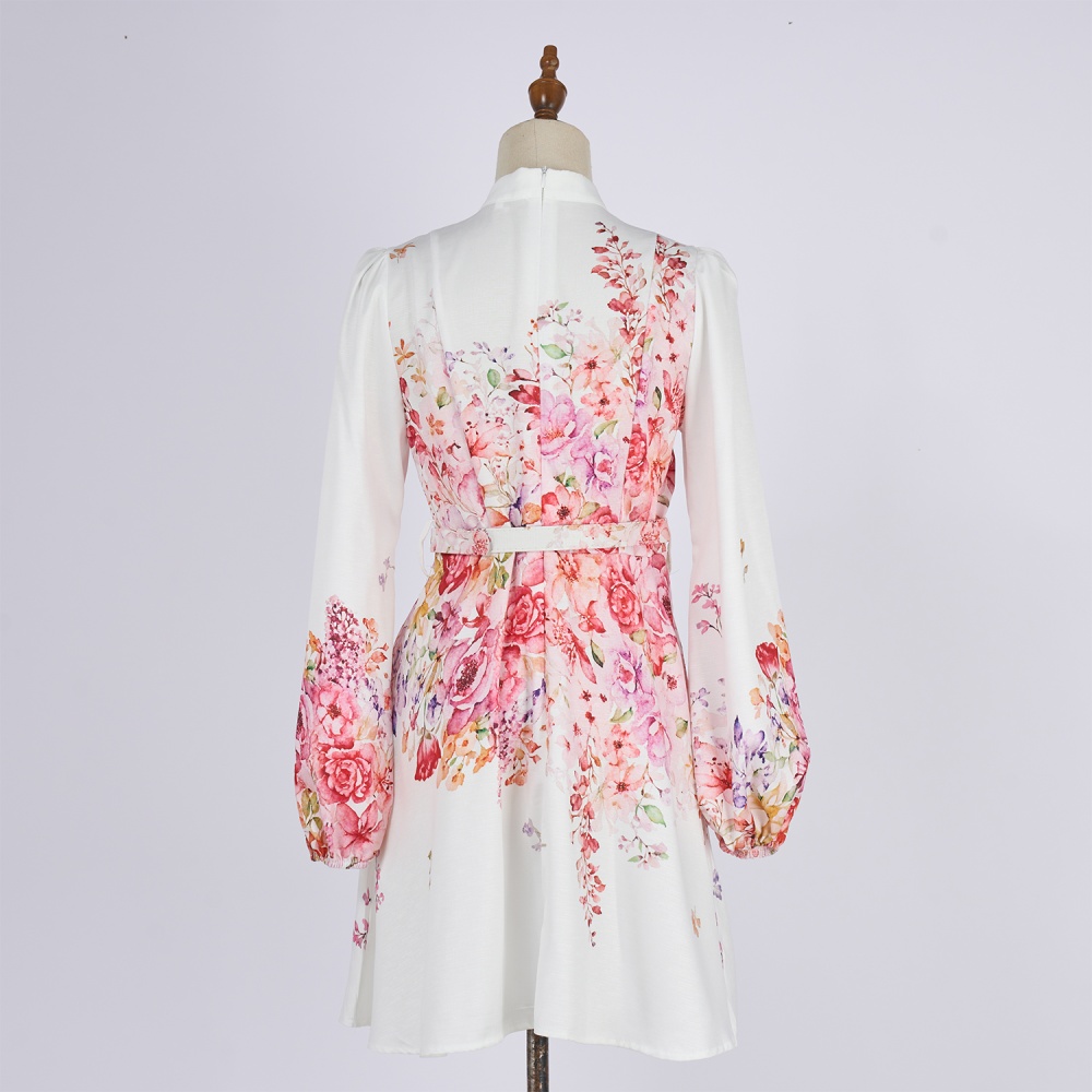 Buckle A-line pocket dress temperament printing T-back