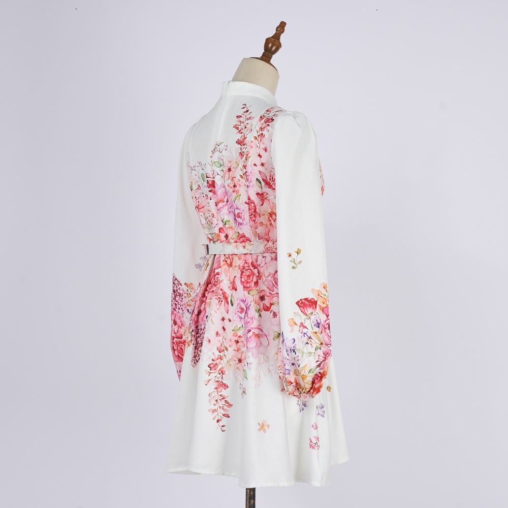 Buckle A-line pocket dress temperament printing T-back