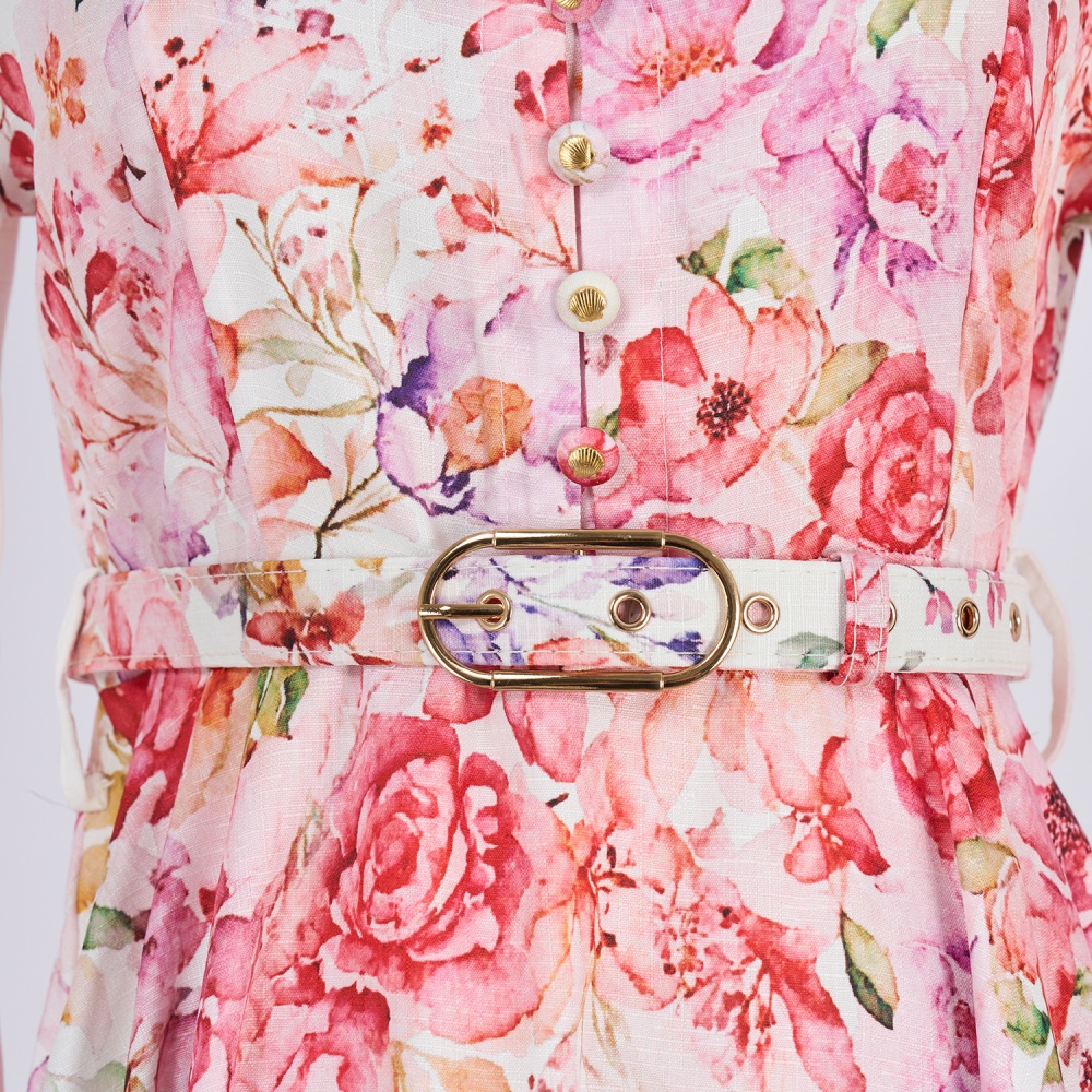 Buckle A-line pocket dress temperament printing T-back