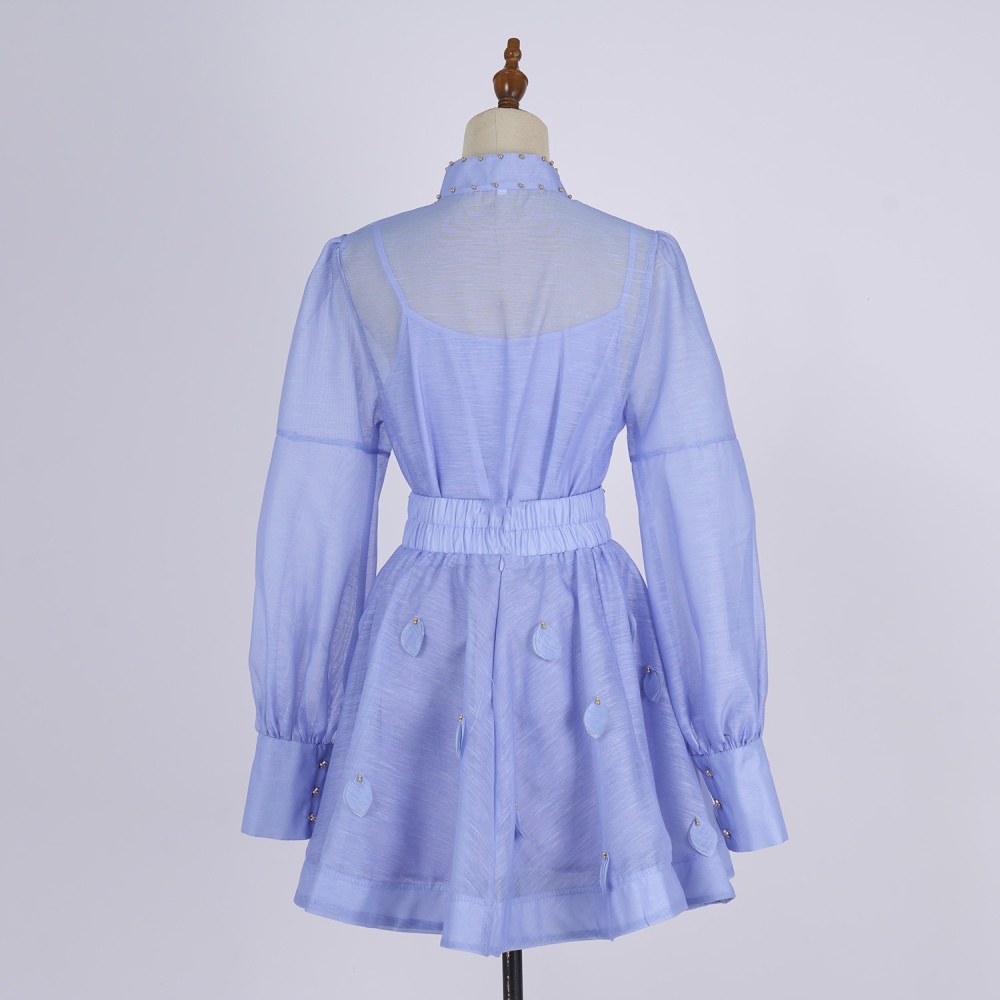 Bubble long sleeve short skirt a set for women