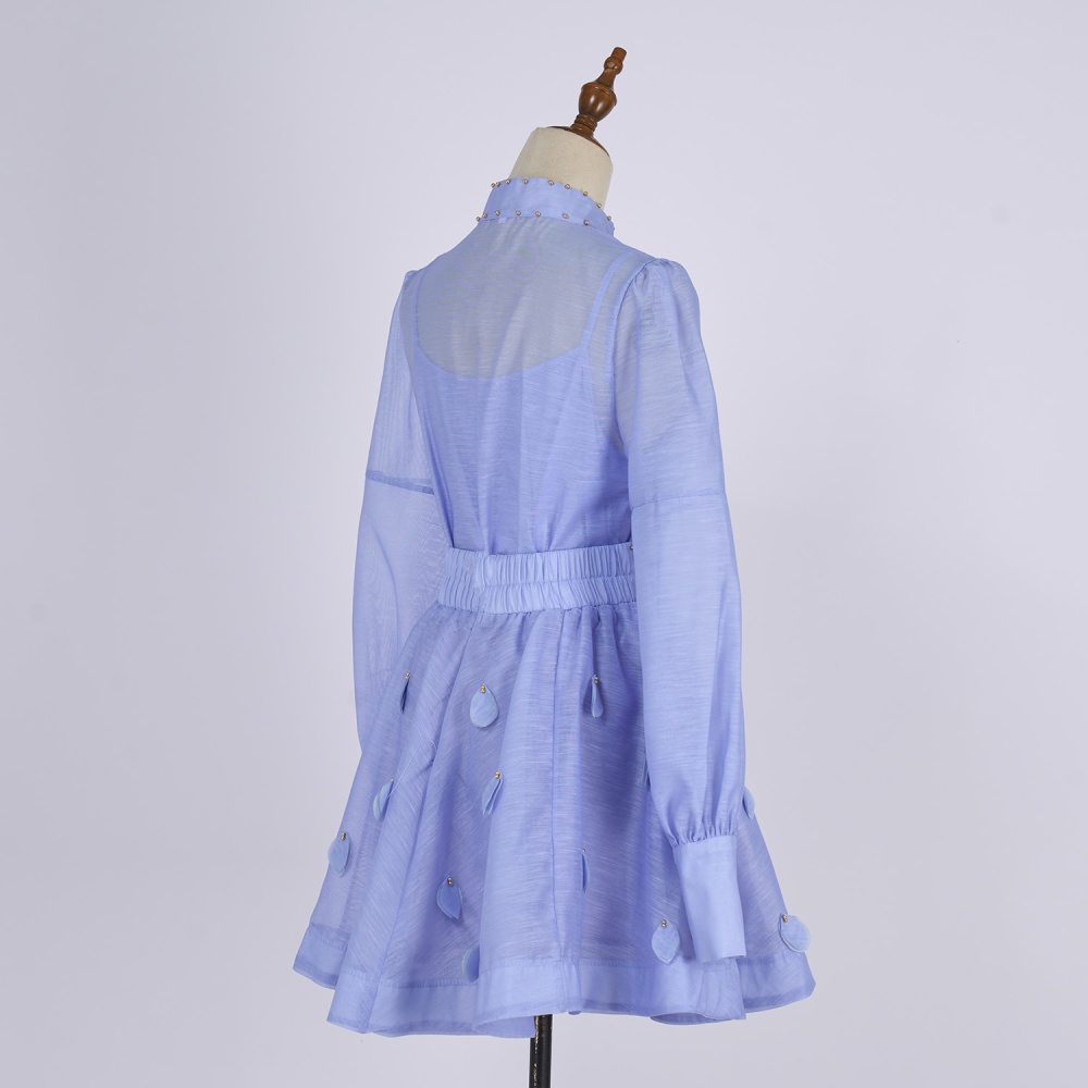 Bubble long sleeve short skirt a set for women