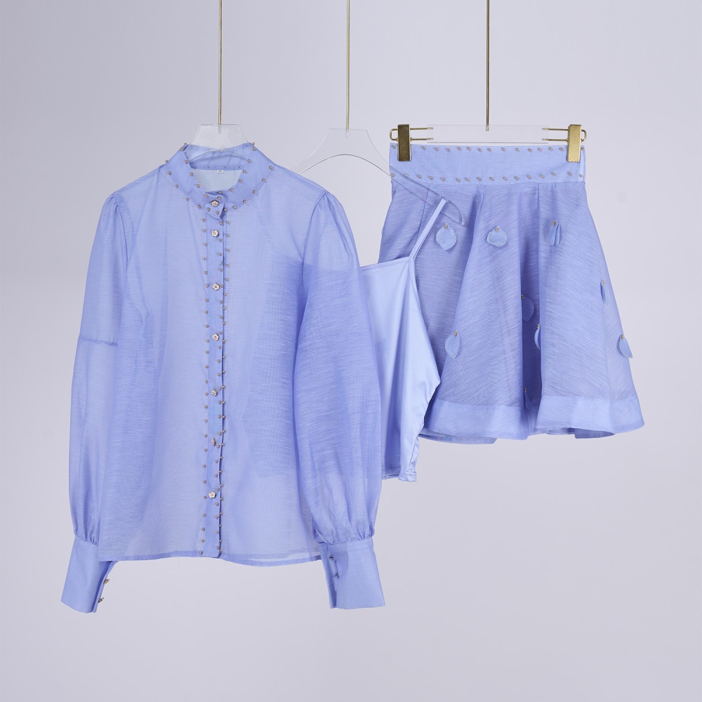 Bubble long sleeve short skirt a set for women