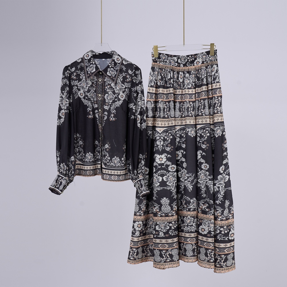 Long sleeve long skirt summer dress a set
