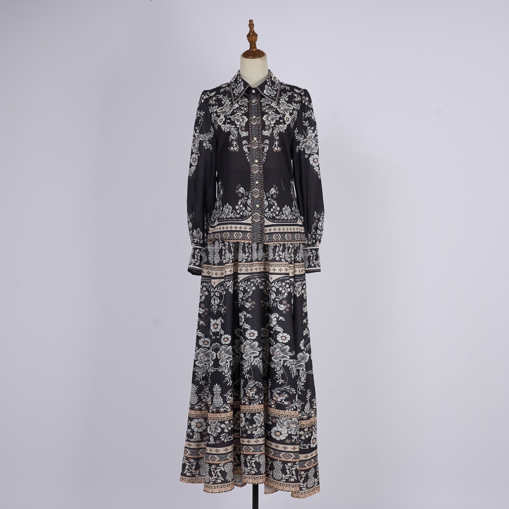 Long sleeve long skirt summer dress a set
