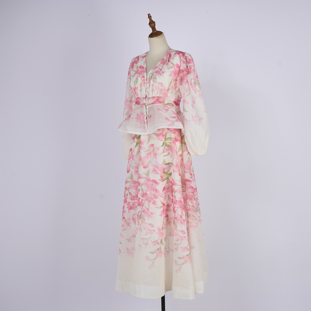 Mood cstand collar buckle skirt long vacation tops a set