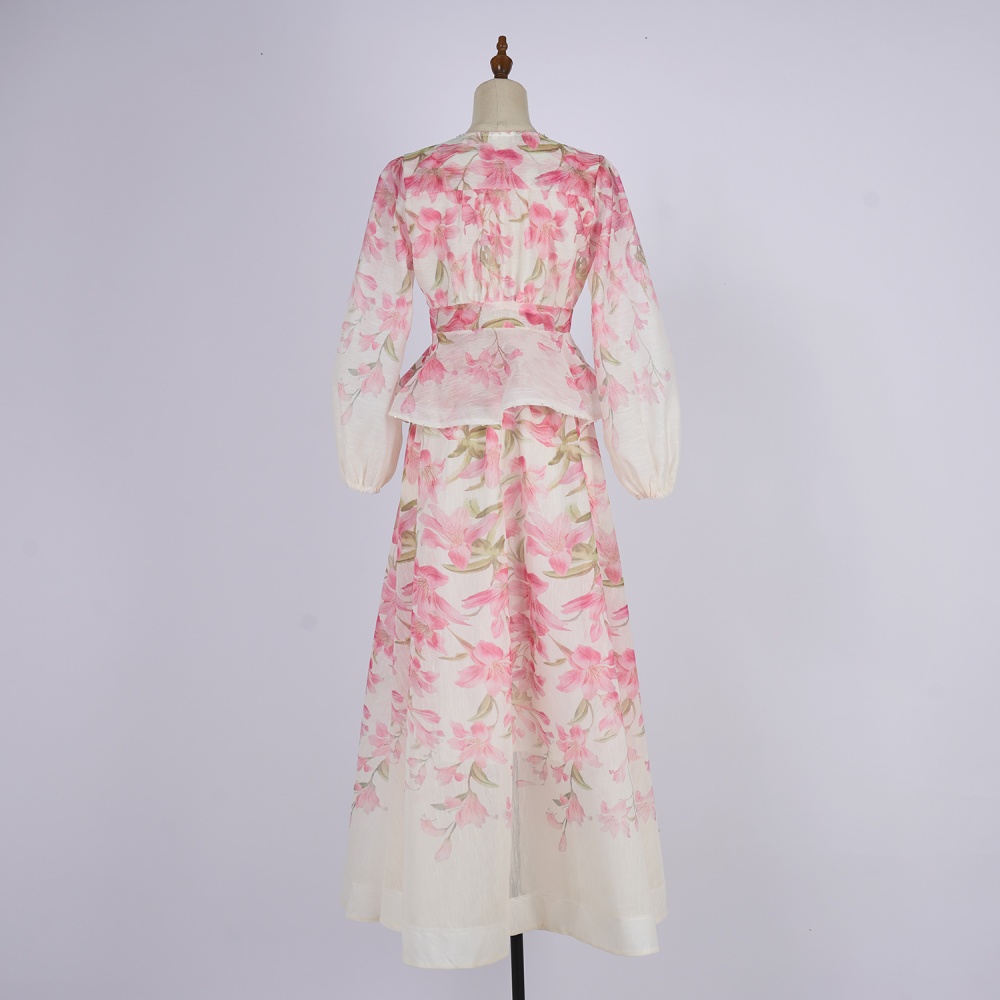 Mood cstand collar buckle skirt long vacation tops a set