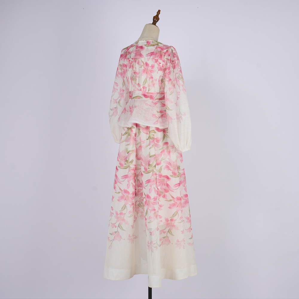 Mood cstand collar buckle skirt long vacation tops a set