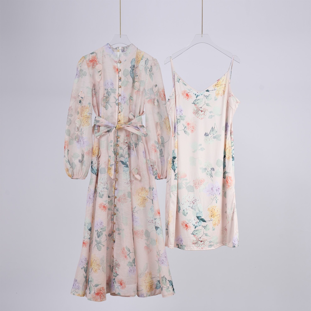 Slim with sling silk linen luxurious long dress