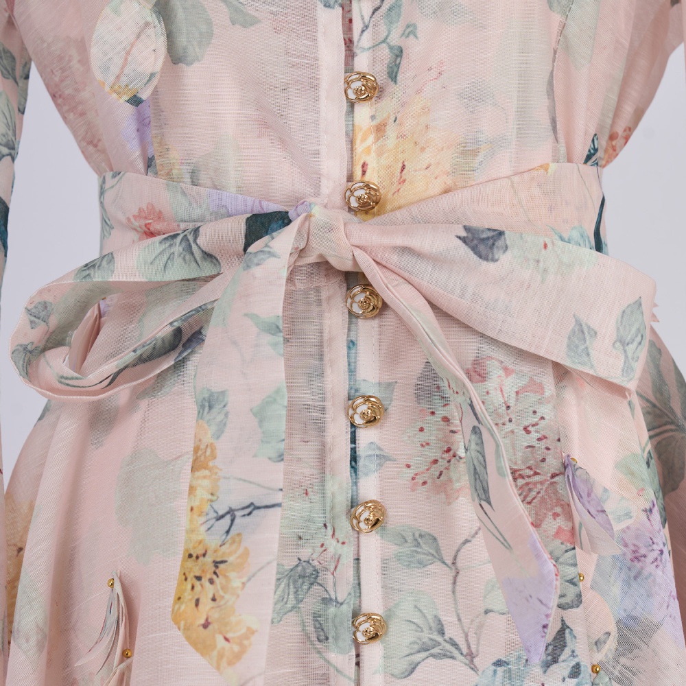 Slim with sling silk linen luxurious long dress