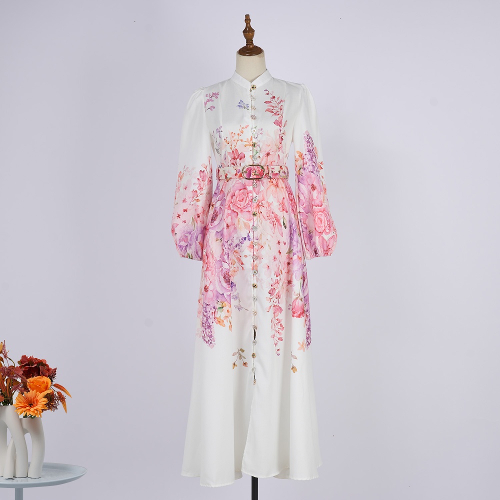 Long breasted printing long sleeve slim dress