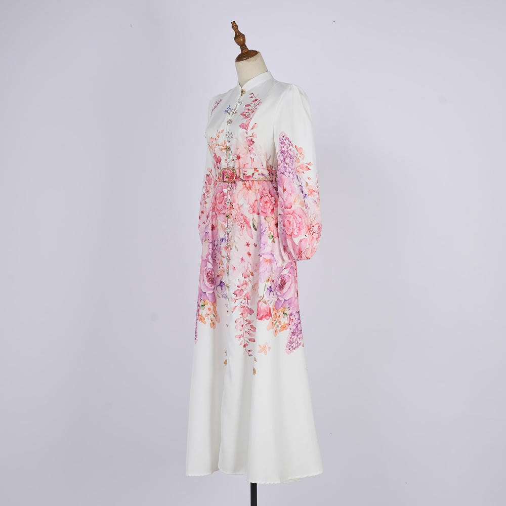 Long breasted printing long sleeve slim dress