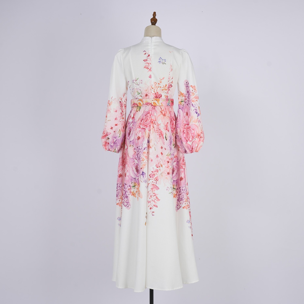Long breasted printing long sleeve slim dress