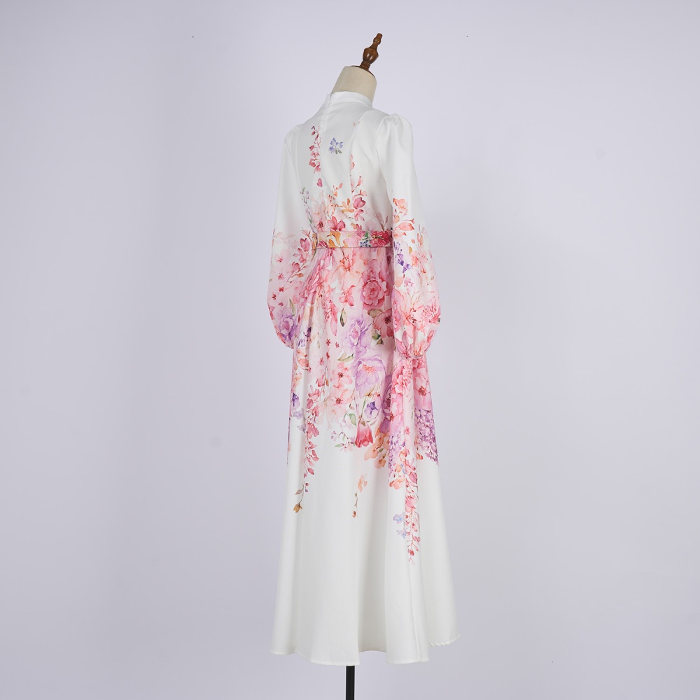 Long breasted printing long sleeve slim dress