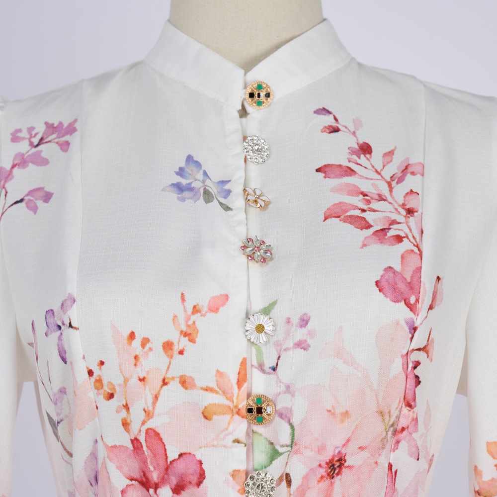 Long breasted printing long sleeve slim dress