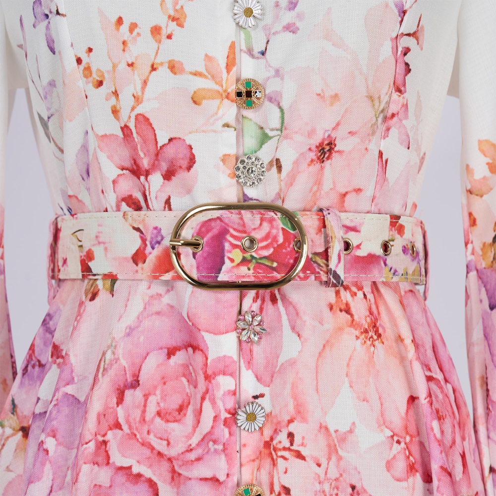Long breasted printing long sleeve slim dress