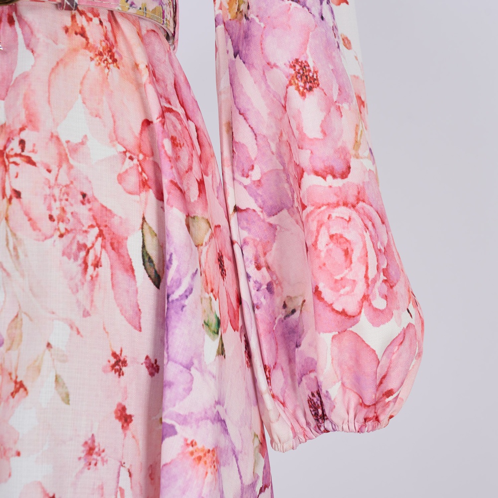Long breasted printing long sleeve slim dress