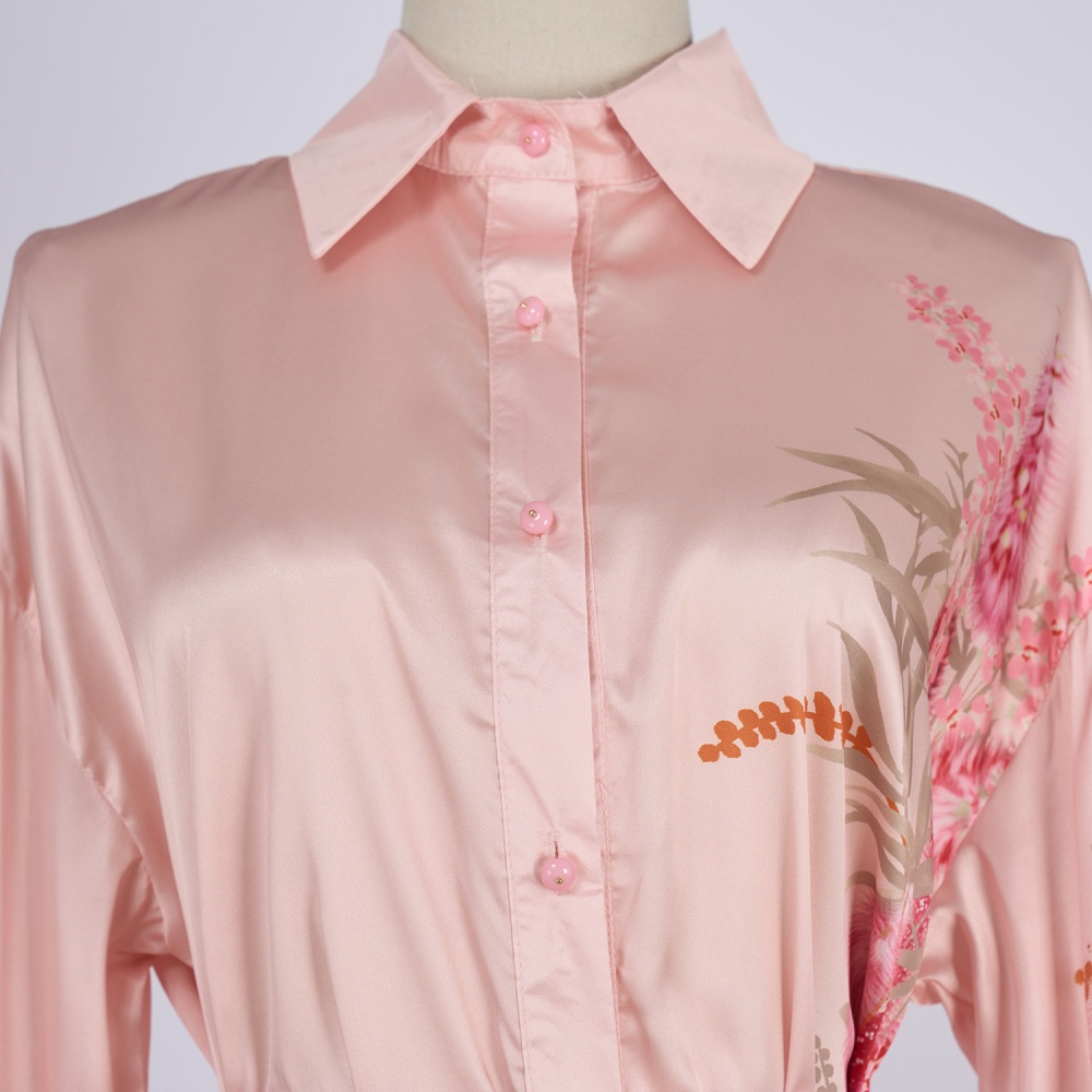 Wide leg printing shirt single-breasted long pants a set