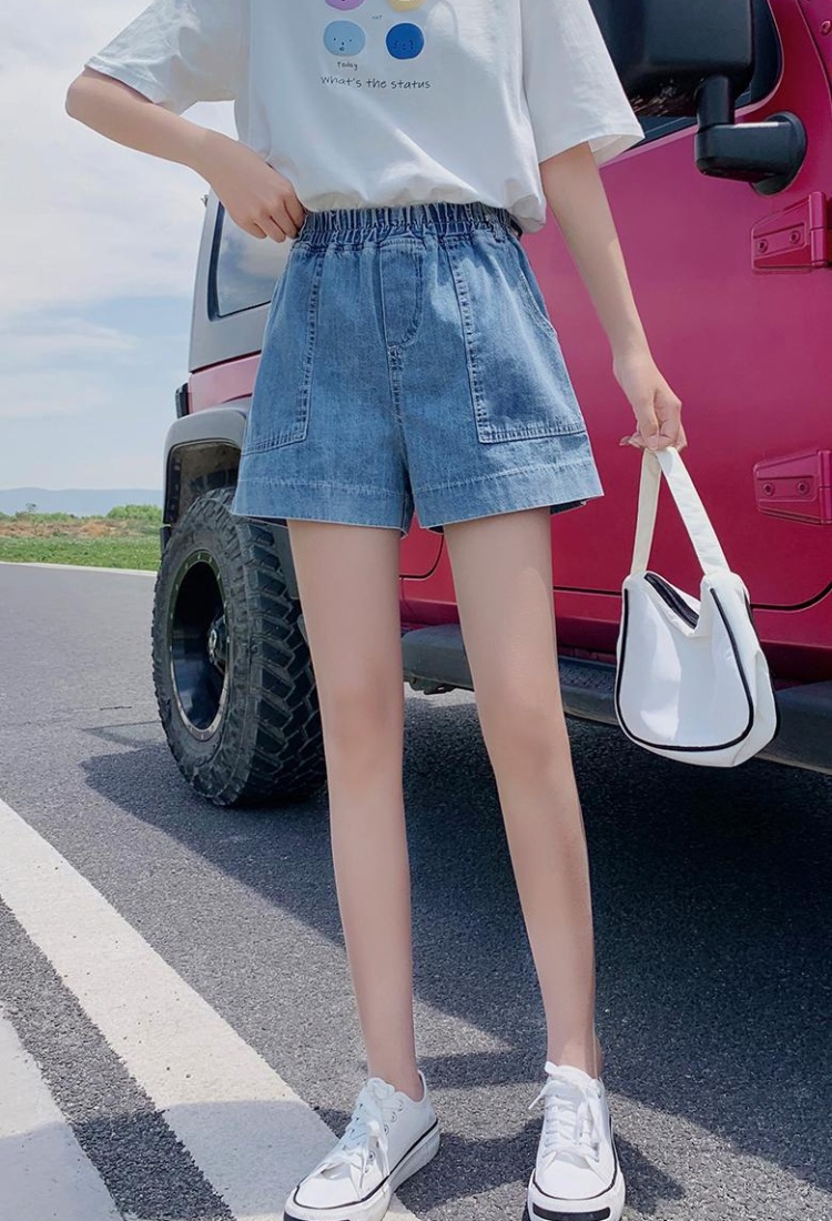 Pure cotton short jeans wide leg pants for women