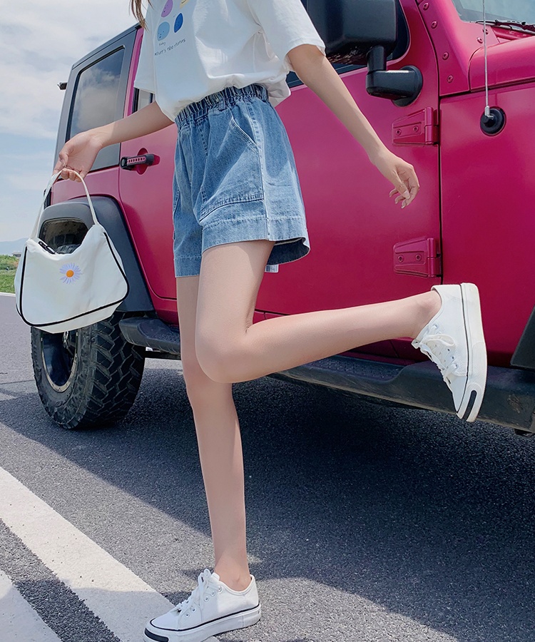 Pure cotton short jeans wide leg pants for women