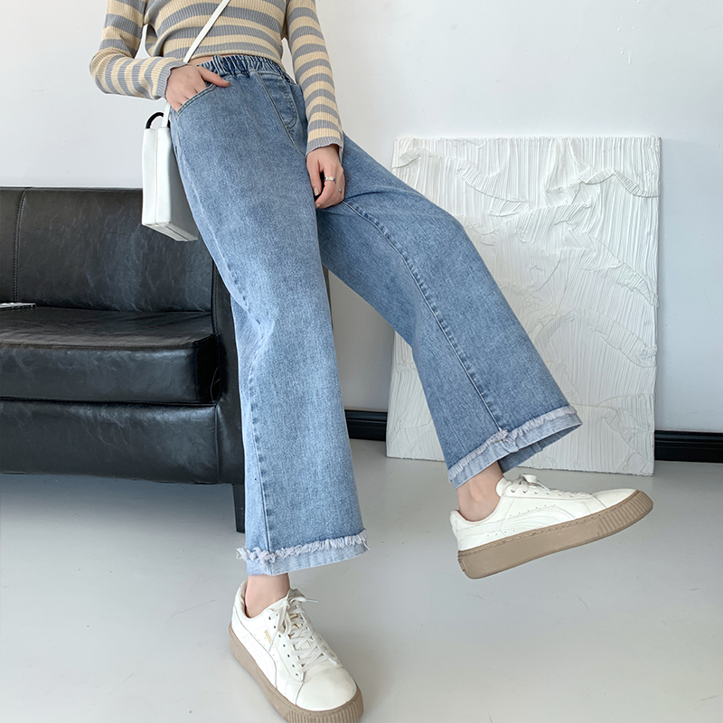Straight crimping pants slim high waist nine pants for women