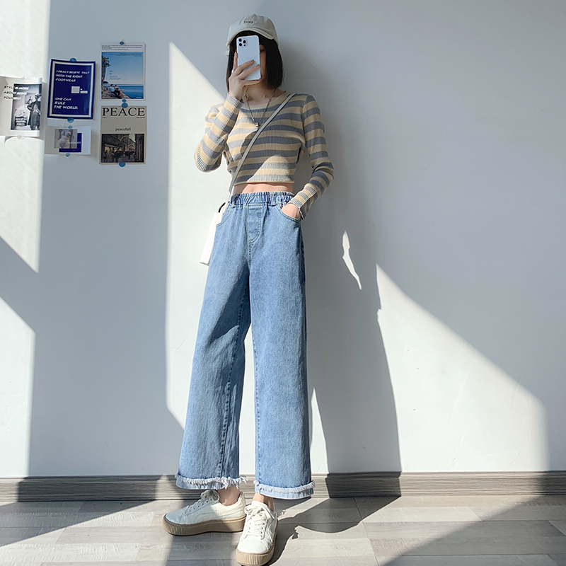 Straight crimping pants slim high waist nine pants for women