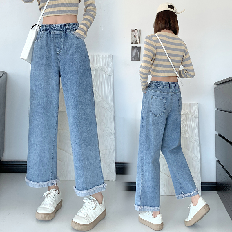 Straight crimping pants slim high waist nine pants for women