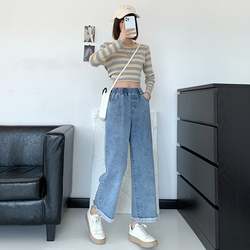 Straight crimping pants slim high waist nine pants for women
