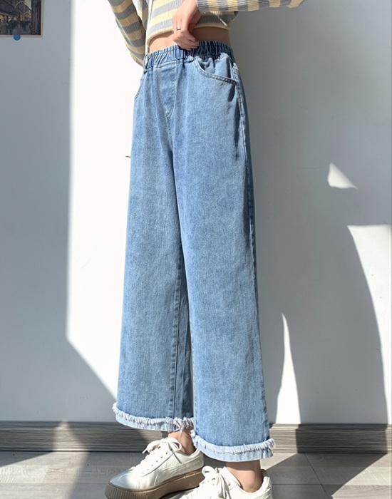 Straight crimping pants slim high waist nine pants for women