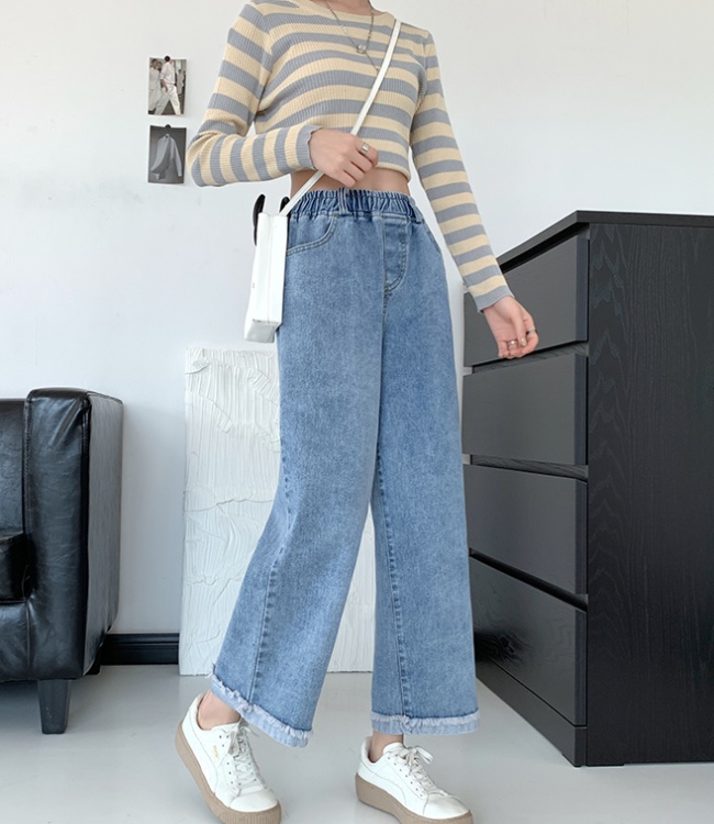 Straight crimping pants slim high waist nine pants for women