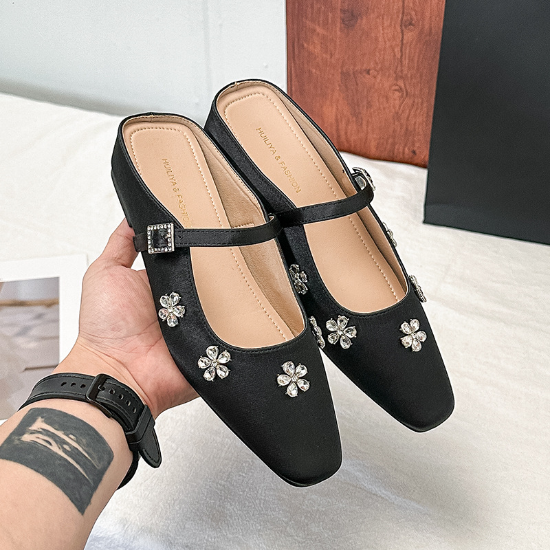 Rhinestone flat lady skirt half satin shoes for women