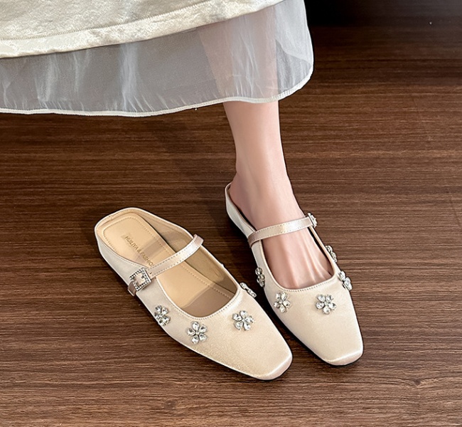 Rhinestone flat lady skirt half satin shoes for women