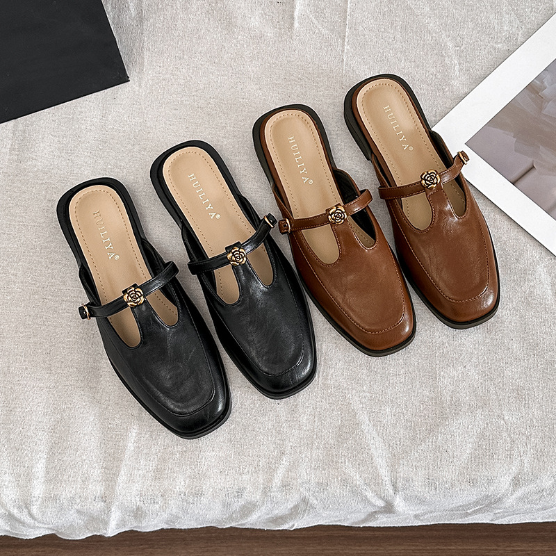 Retro cingulate slippers cozy simple shoes for women