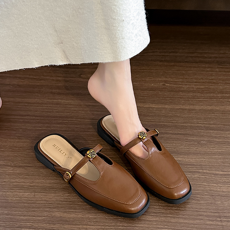 Retro cingulate slippers cozy simple shoes for women