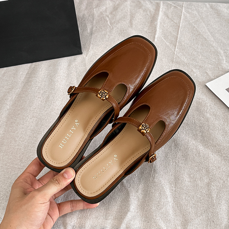 Retro cingulate slippers cozy simple shoes for women