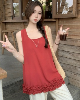 Korean style summer tops all-match wood ear vest for women