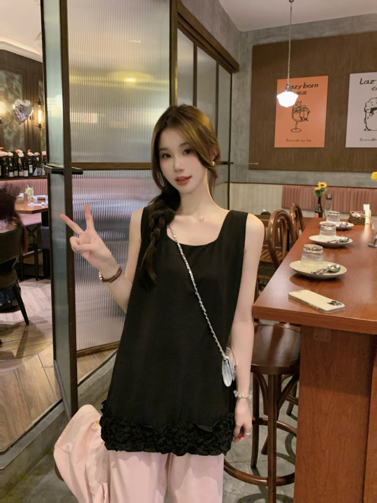 Korean style summer tops all-match wood ear vest for women