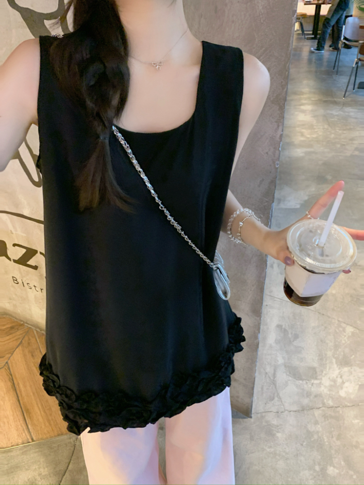 Korean style summer tops all-match wood ear vest for women