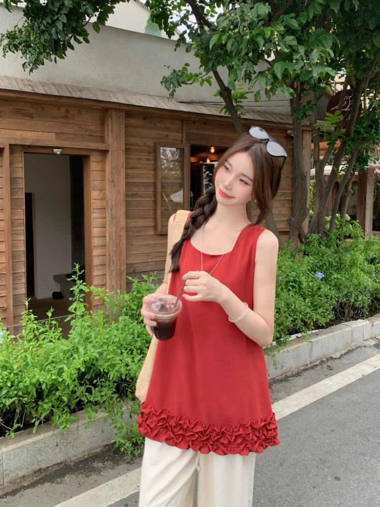 Korean style summer tops all-match wood ear vest for women