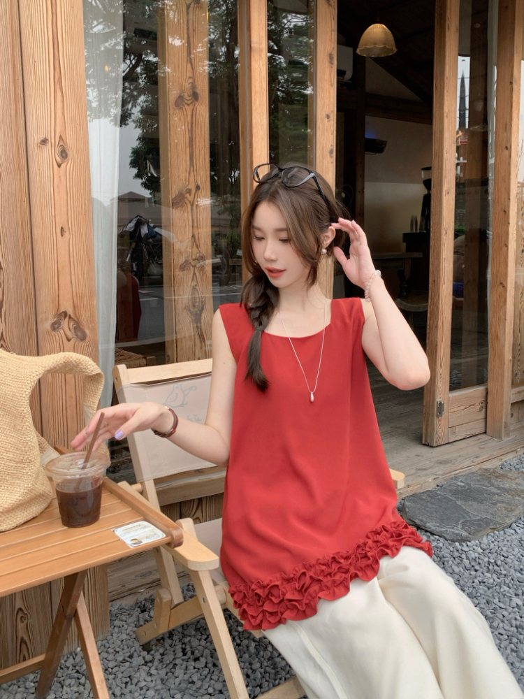 Korean style summer tops all-match wood ear vest for women