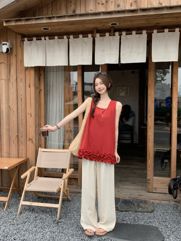 Korean style summer tops all-match wood ear vest for women
