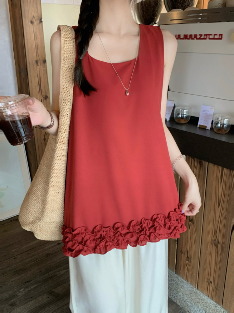 Korean style summer tops all-match wood ear vest for women