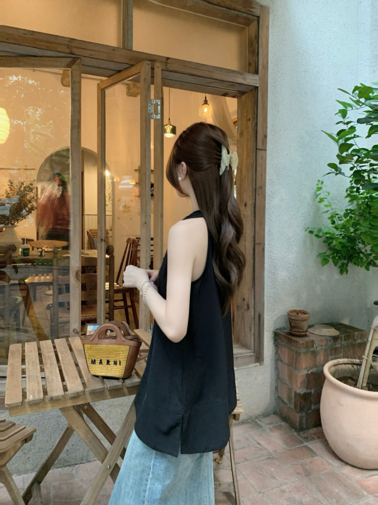 Halter summer shirt sleeveless simple tops for women