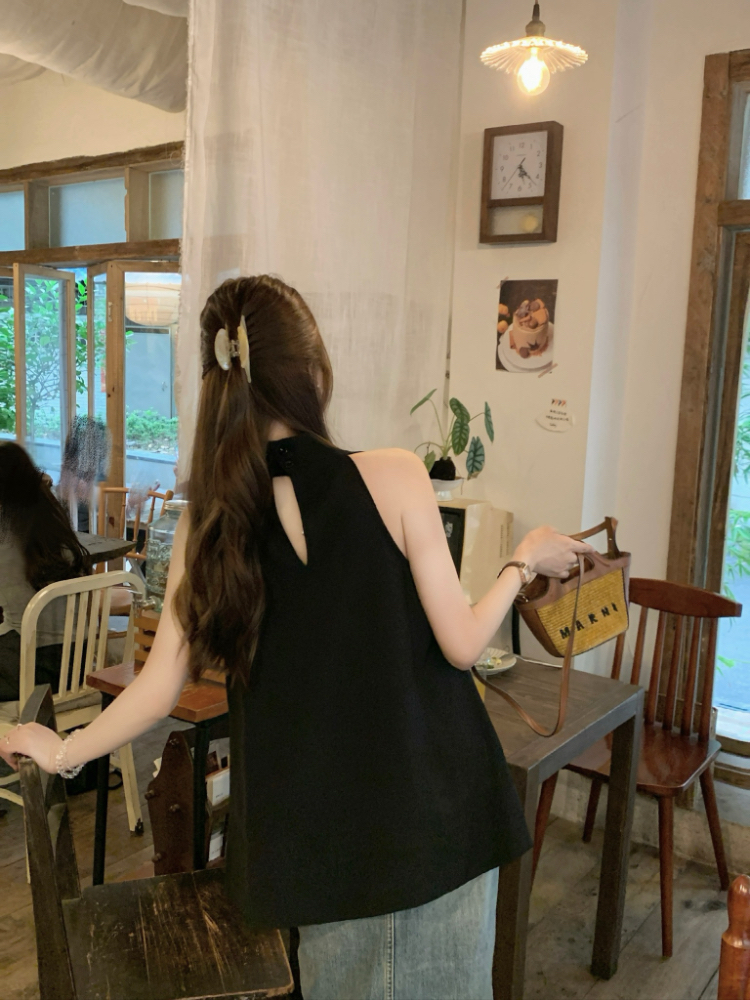 Halter summer shirt sleeveless simple tops for women