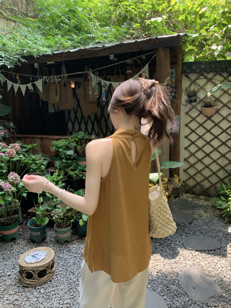 Halter summer shirt sleeveless simple tops for women