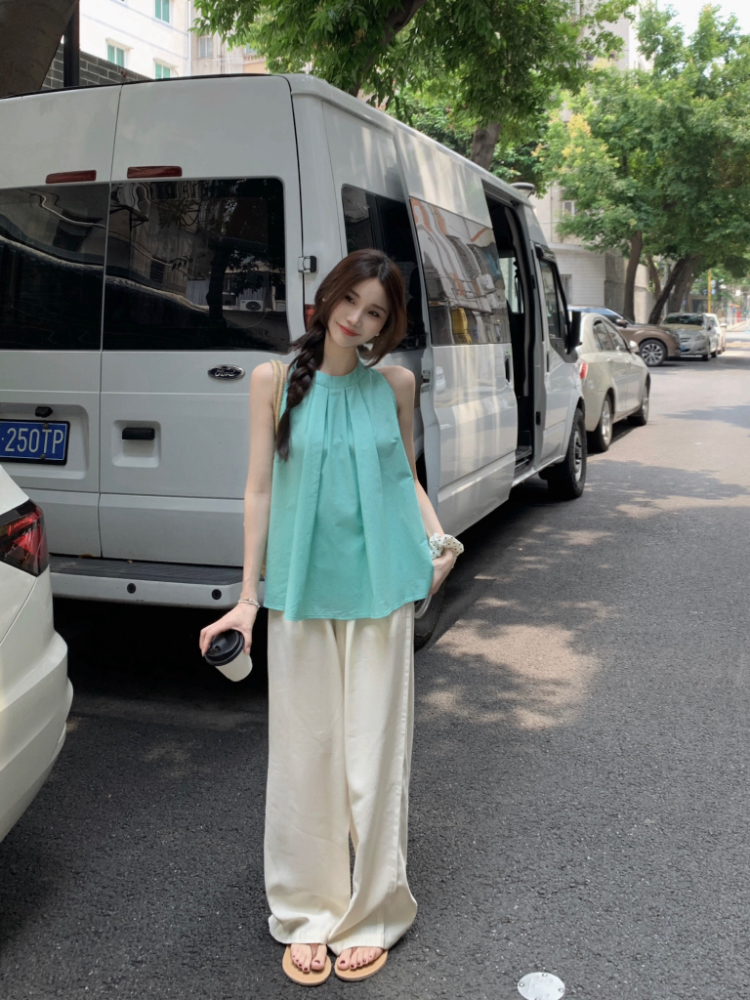 Loose fold tops Korean style vest for women