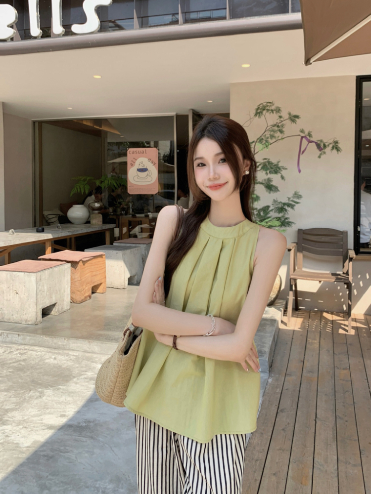 Loose fold tops Korean style vest for women