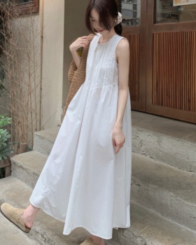 Pure crimp loose round neck sleeveless dress