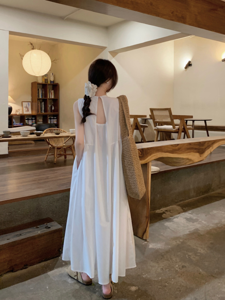 Pure crimp loose round neck sleeveless dress