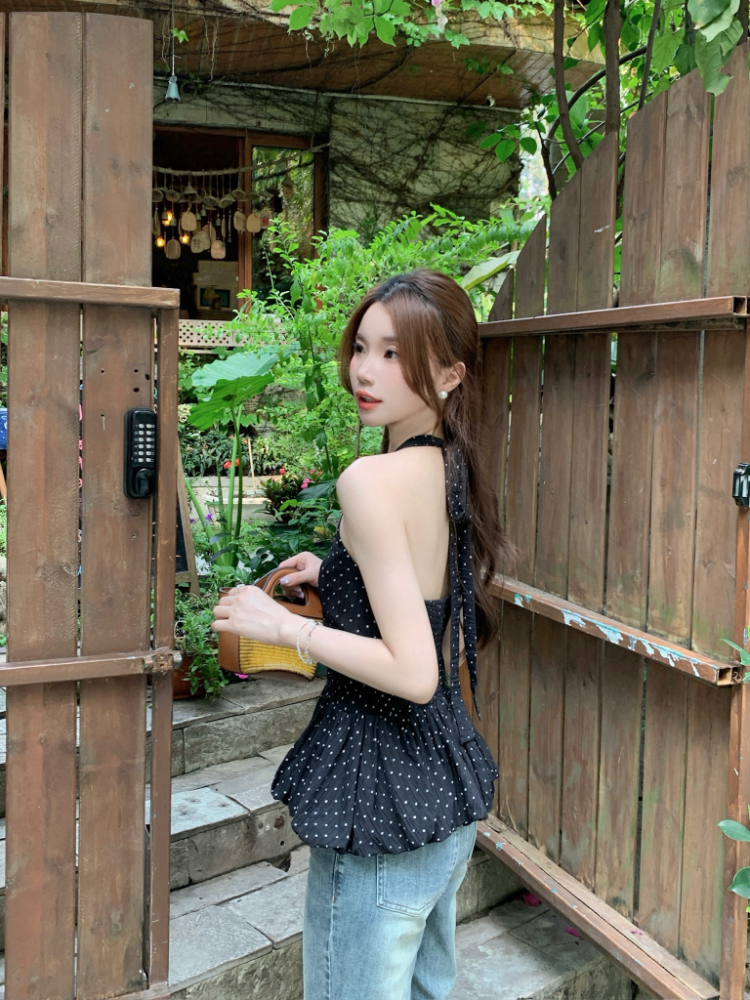 Polka dot short bud bandage vest for women