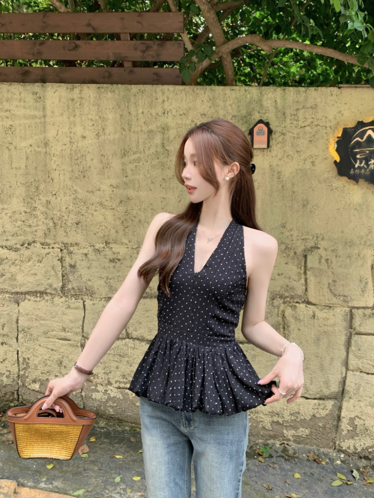 Polka dot short bud bandage vest for women